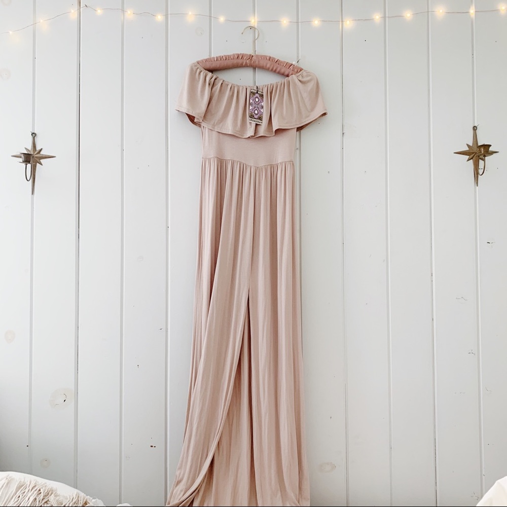 Ruffle Bandeau Slip Front Maxi Dress